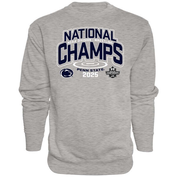gray crew neck sweatshirt National NCAA Division 1 Wrestling Champs Penn State 2025